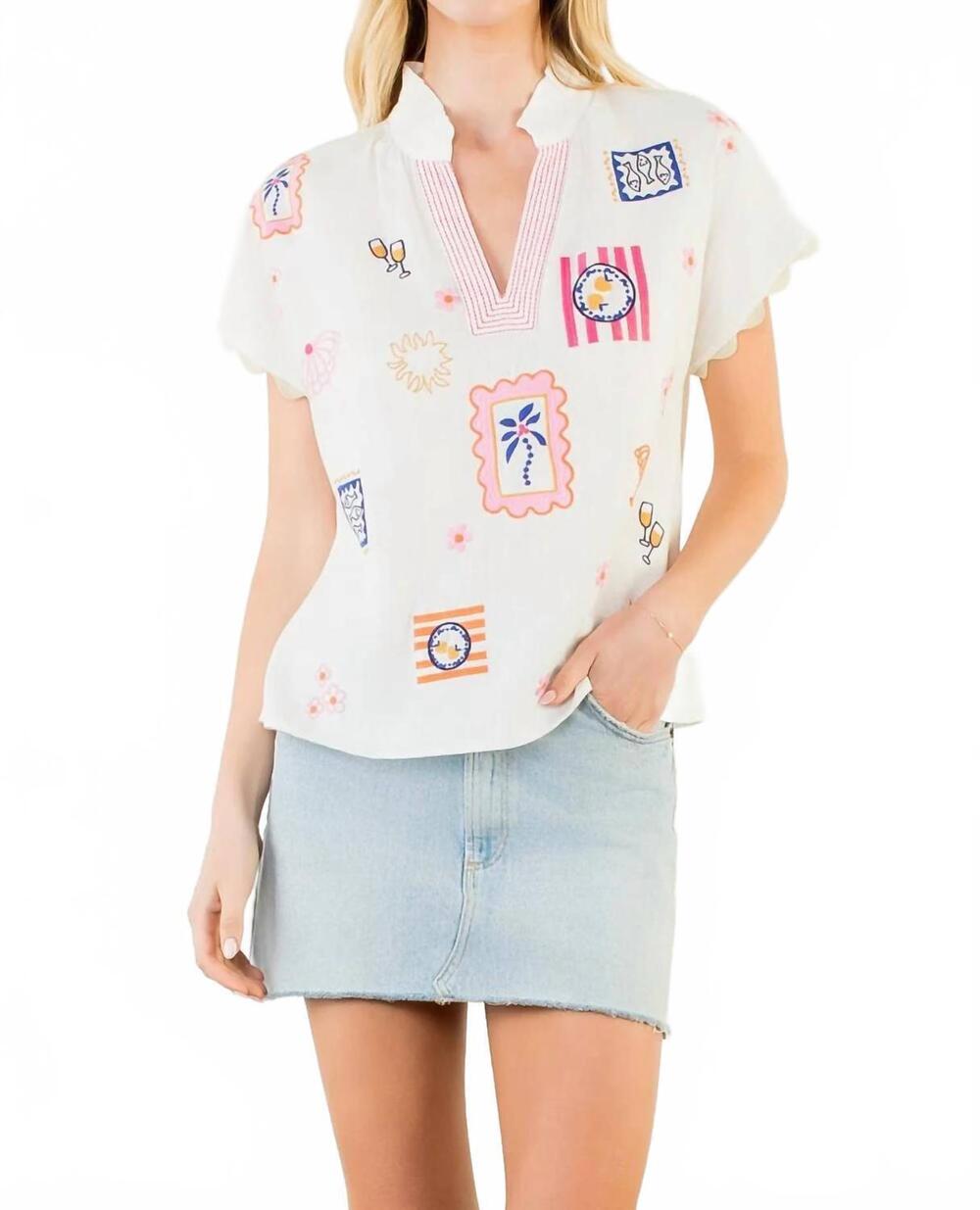 NEW THML coastal stitch top in white